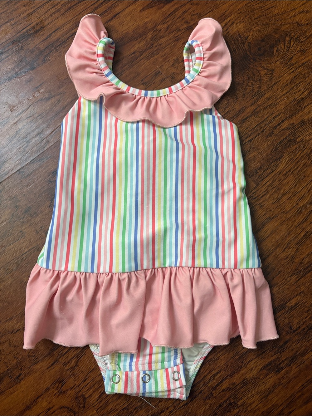 Girls' Pink Striped Ruffle One-Piece Swimsuit